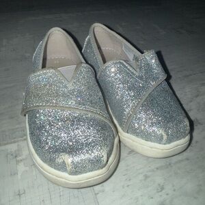 Toms Glittery Silver Kids Shoes